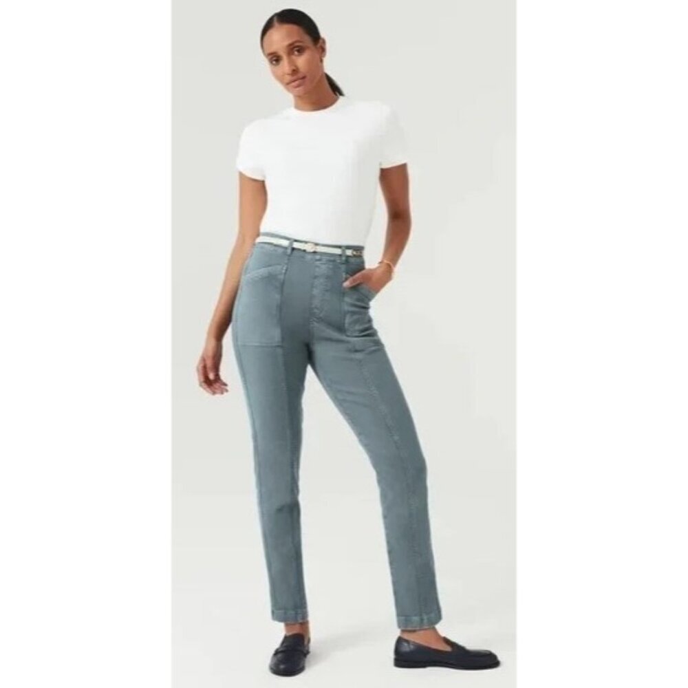 NWT Spanx Stretch Twill Straight Leg Pant Hazy Blue Grey Size L